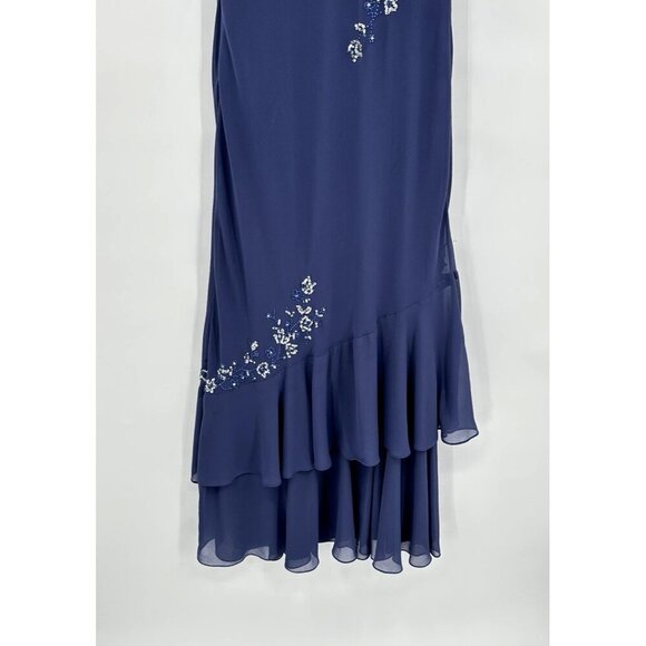 vintage 90s Y2K midi dress ruffle beaded sleeveless cowl neck 40s retro blue 6 - Picture 8 of 10